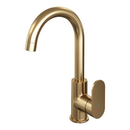 Brauer Gold Edition hoge opbouw wastafelmengkraan met draaibare ronde uitloop - goud geborsteld