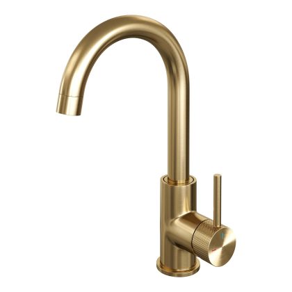Brauer Gold Carving hoge opbouw wastafelmengkraan met draaibare ronde uitloop - goud geborsteld PVD