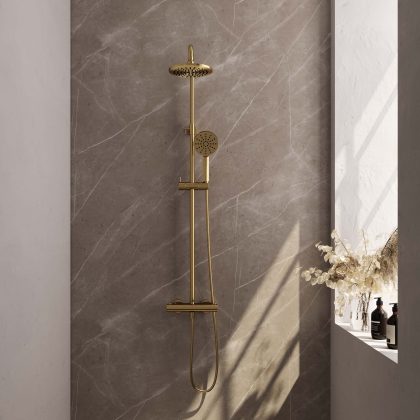 Brauer Gold Edition thermostatische regendouche set met 20cm douchekop en 3-standen handdouche - goud geborsteld PVD