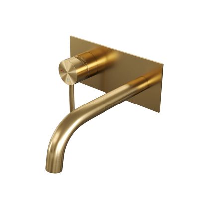 Brauer Gold Edition inbouw wastafelmengkraan A2 goud geborsteld PVD - gebogen uitloop en afdekplaat