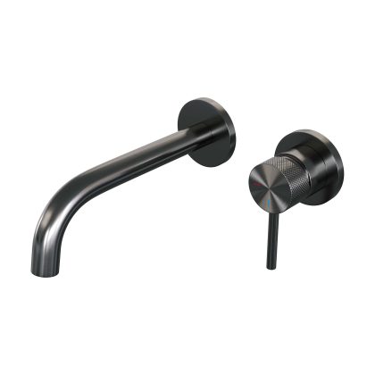 Brauer Gunmetal Carving inbouw wastafelmengkraan met gebogen uitloop en rozetten A1 gunmetal geborsteld PVD