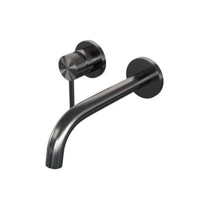 Brauer Gunmetal Carving inbouw wastafelmengkraan, gebogen uitloop, rozetten A2 gunmetal geborsteld PVD