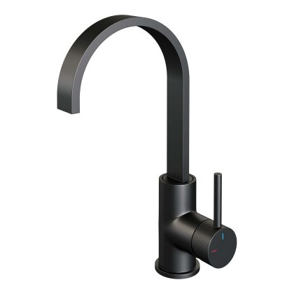Brauer Black Carving hoge opbouw wastafelmengkraan met draaibare platte uitloop mat zwart