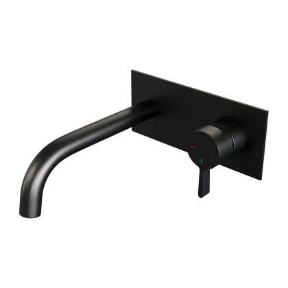Brauer Black Edition inbouw wastafelmengkraan, gebogen uitloop, model E1 mat zwart, met afdekplaat
