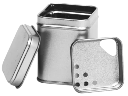 Thee/Kruidenblik zilver 53x53x71 mm met strooi inzet
