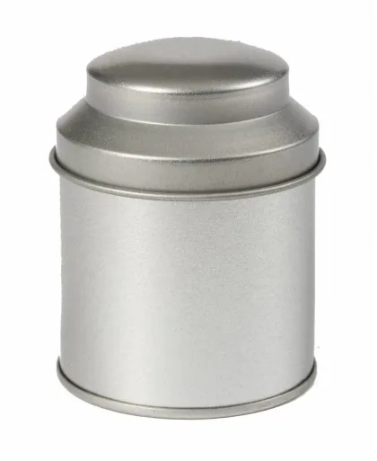 Thee/Kruidenblik zilver rond 53 x 70mm