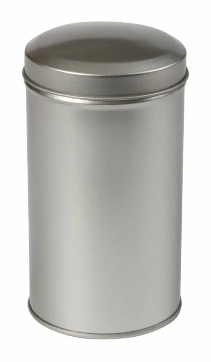 Thee/Kruidenblik zilver rond 65x118mm