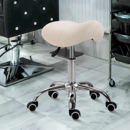 HOMCOM zadelkruk, ergonomisch ontwerp, 360° draaistoel, hoogte verstelbaar, stevig tot 136 kg, 52 x 53 x 49-61 cm, crème | Aosom.nl