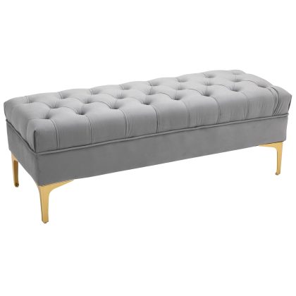 HOMCOM zitbank, multifunctionele bedbank, verhoogde poten, fluweel, ideaal voor slaapkamer, 118 x 45 x 42 cm, blauw | Aosom.nl