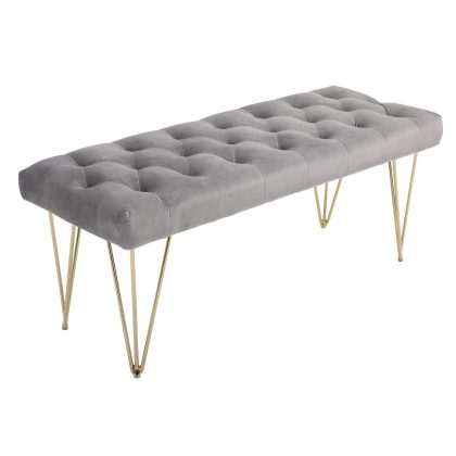 HOMCOM Zitbank Schoenenbank Kist Entree Gestoffeerde Bank Fluweel Metaal Grijs 11cm Dik Schuim 116x44.5x49cm 100kg | Aosom.nl
