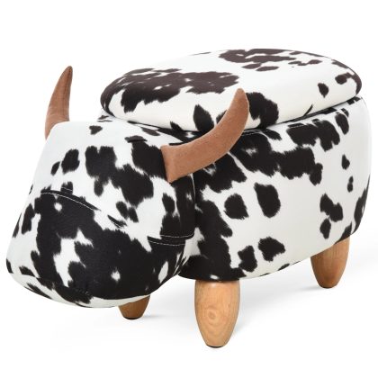 HOMCOM Dierenkruk Decoratieve kruk met opbergruimte Gestoffeerde kruk Voetenbank Bank voor woonkamer Zwart + Wit 62 x 35 x 36 cm | Aosom.nl