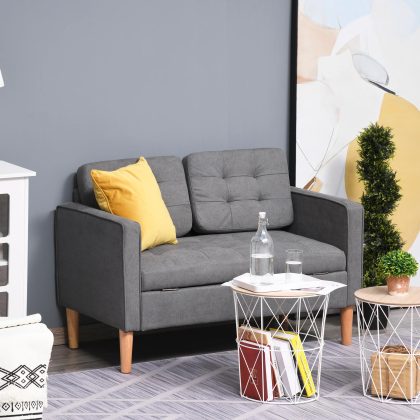 HOMCOM 2-Zitsbank met Slaapfunctie Dubbele Stoffen Bank met Afneembare Kussens van Duurzaam Rubberhout en Comfortabel Grijs 117x62x78cm | Aosom.nl