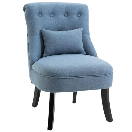 HOMCOM Relaxstoel met Rugkussen Fauteuil TV-stoel Ergonomische Bureaustoel Linnen Look Comfortabele Zitting Verhoogde Poten Blauw | Aosom.nl