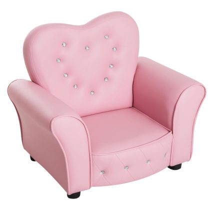 HOMCOM kinderbank, hartvormig, prinses design, ideaal voor kinderkamer, stevig en veilig, 70 x 30 x 50 cm, roze | Aosom.nl