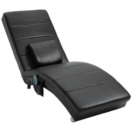 HOMCOM Fauteuil Met 8 Massagepunten Vibratiemotoren Relaxstoel PU Leer Afstandsbediening Zijvak Voor Controller Zwart 120kg 58x163x87cm | Aosom.nl