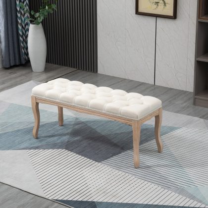 HOMCOM gestoffeerde bank, stijlvol design, comfortabel zitmeubel, veelzijdig gebruik, 110 x 38 x 49 cm, grijs | Aosom.nl