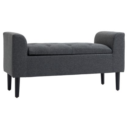 HOMCOM opbergbank, Gestoffeerde Bank, tot 130 kg, Linnenlook, Rubberhout, Zacht gestoffeerd, Stevige constructie, 116x44x58 cm, Donkergrijs | Aosom.nl