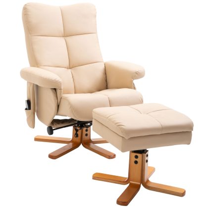 HOMCOM Massagestoel met Voetensteun Ergonomisch Relaxstoel met Liegefunctie TV-Stoel 145° Helling Crèmewit | Aosom.nl