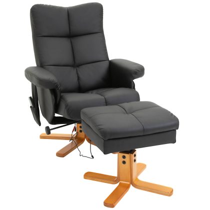 HOMCOM massagestoel, ontspannende relaxstoel met voetenbank, kantelbaar tot 145°, kunstleer, luxe comfort, 80 x 86 x 99 cm, zwart | Aosom.nl