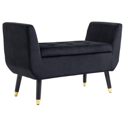 HOMCOM Luxe Opbergbank Fluweelzacht Polyester Met Goudkleurige Pijpen Opklapbare Zitting Rubber Houten Poten Draagvermogen 130 kg | Aosom.nl