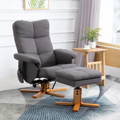 HOMCOM massagestoel met voetenbank, ultieme ontspanning, 145° helling, kunstleer, luxe design, 80 x 86 x 90 cm, donkergrijs | Aosom.nl