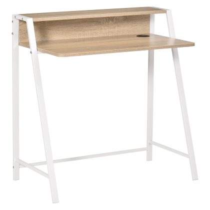 HOMCOM bureau, moderne computertafel met kabeldoorvoer, lade, stevig MDF en metaal, 84 x 45 x 85 cm, wit + eik | Aosom.nl