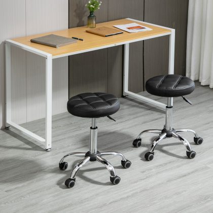 HOMCOM Set van 2 Fauteuils 35.5x35.5x63cm Verstelbare Hoogte 48-63cm 360° Draaibaar 5 Wielen Kunstleer 120kg | Aosom.nl