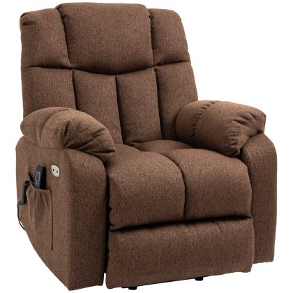 HOMCOM opsta stoel, 2-in-1 Elektrische Massage-Liegestoel tot 145°, met afstandsbediening, tot 120 kg, 92 x 95 x 75-148 cm, Bruin | Aosom.nl