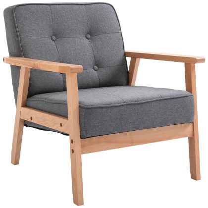 HOMCOM eenpersoonsbank, stijlvolle loungestoel, gepolsterd met armleuningen, stevig houten frame, comfortabel, 64,5 x 70 x 70 cm, grijs | Aosom.nl