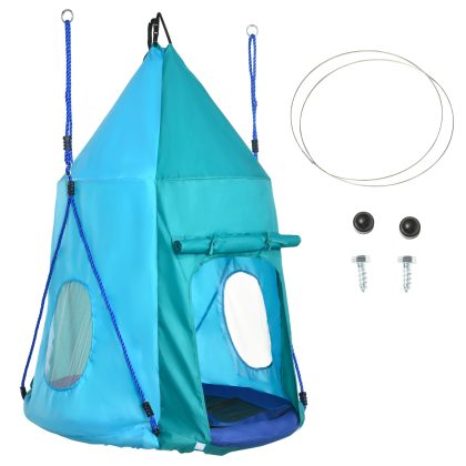 Outsunny Nestschommel met tent, veilig en comfortabel, Ø100 cm, ideaal voor buiten, weerbestendig, teal | Aosom.nl