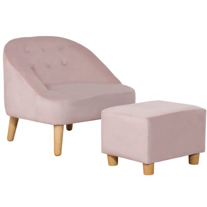 HOMCOM kinderfauteuil met voetenbank, schattig fluwelen design, comfortabel en stevig, perfect voor 3-5 jaar, 51 x 51 x 50 cm, roze | Aosom.nl
