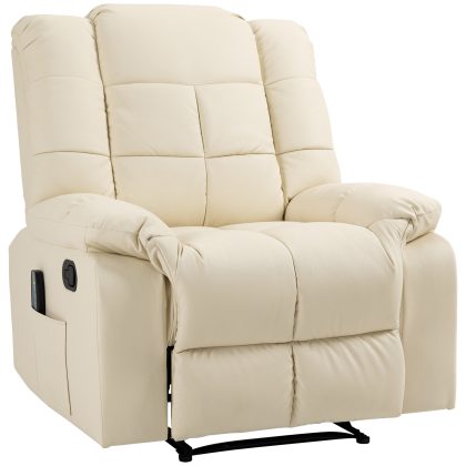 HOMCOM massagestoel, luxe fauteuil, 8 trillingspunten, ligfunctie, kunstleer, ontspannend, 94 x 99 x 99 cm, roomwit | Aosom.nl