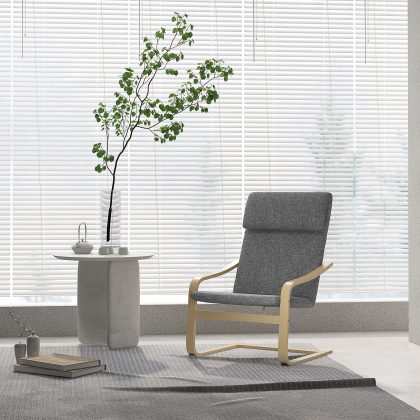 HOMCOM Fauteuil met Verstelbare Hoofdsteun Relaxstoel Linnenlook Bekleding Massief Houten Frame Scandinavisch Design Grijs 66,5x80x99 cm | Aosom.nl