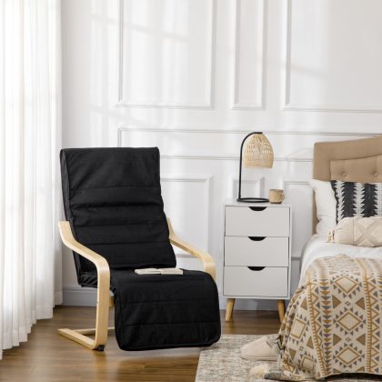 HOMCOM Fauteuil met Verstelbare Voetsteun Moderne Relaxstoel met Comfortabel Kussen en Stabiel Houten Frame Stijlvolle Lounge Stoel Zwart | Aosom.nl