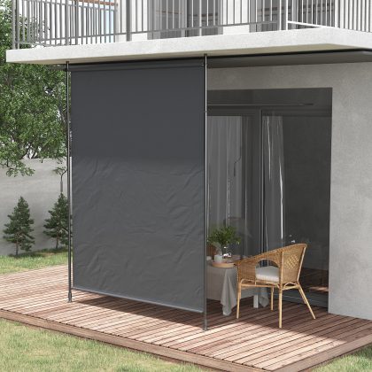 Outsunny Zijluifel Terraszeil 200x290 cm Hoogte-Aanpassbaar Metalen Frame, Intrekbaar, Plafondhoog ontwerp, grijs | Aosom.nl