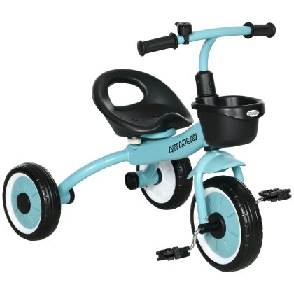 AIYAPLAY Driewieler voor Kinderen 2-5 Jaar Verstelbare Zitting Met Bel en Fietsmand Blauw Robuust Metaal Frame en Veilig | Aosom.nl