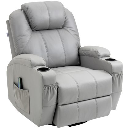 HOMCOM massagestoel, luxe met voetensteun, 8 vibratiepunten, 5 modi, afstandsbediening, comfortabel voor ontspanning, lichtgrijs | Aosom.nl