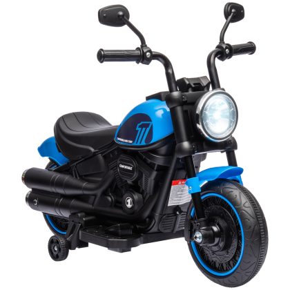 HOMCOM elektrische kindermotorfiets, veilig met koplamp, 3 km/u snelheid, eenvoudig te bedienen, 90 x 45 x 60 cm, blauw, zwart | Aosom.nl