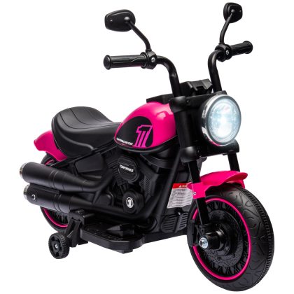 HOMCOM Elektrische Kindermotorfiets met Zijwieltjes 1.5 tot 3 km/u Roze Koplamp en 2 Snelheden Voor Kinderen 18-36 Maanden | Aosom.nl