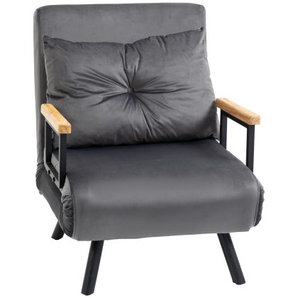 HOMCOM Slaapstoel, 4 in 1 Design verstelbare 5 posities rugleuning, tot 120 kg, dikke bekleding, stabil, 48 x 40 x 114 cm, Donkergrijs | Aosom.nl