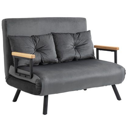 HOMCOM Slaapbank Moderne Slaapbank met 2 Kussens Fluwelen Uitstraling Comfortabel Design voor Woonkamer Logeerkamer en Kantoor Grijs | Aosom.nl