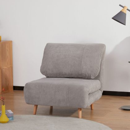 HOMCOM 2-in-1 Slaapbank en Fauteuilbed Opvouwbare Matras 3 Standen Verstelbare Rugleuning Corduroy Bekleding Lichtgrijs tot 200 kg | Aosom.nl
