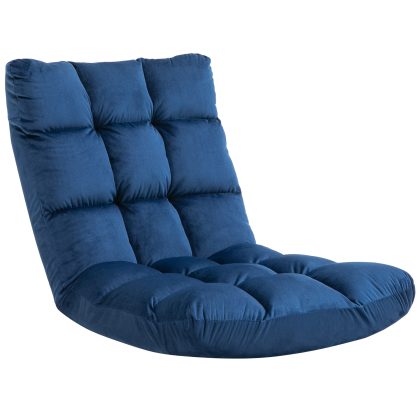 HOMCOM Vloerstoel, verstelbare 13 standen rugleuning, luxe fluweel gemakkelijk schoonmaken, tot 120 kg, 55 x 71 x 53,5 cm, blauw | Aosom.nl