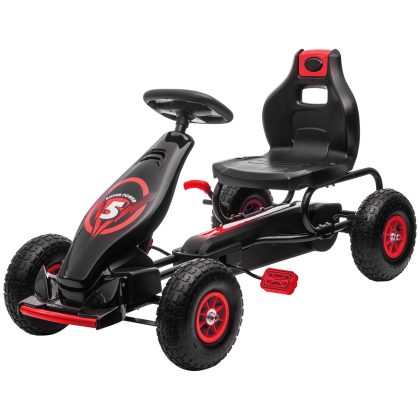 HOMCOM skelter, Verstelbare ergonomische stoel, 5-12 Jaar tot 50 kg, kindervoertuig met pedaal, pedaalauto, 121 x 58 x 61 cm, rood+zwart | Aosom.nl