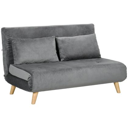 HOMCOM Slaapbank Relaxbank Sofa Couch, incl. 2 kussens, fluweel-look, 130 x 78 x 79 cm, grijs