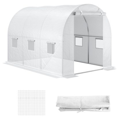 Outsunny tunnelkas folie, 3x2x2m, Duurzaam PE-materiaal，reservefolie met 12 vensters voor tuintunnel, Durabel, weersbestendig, wit | Aosom.nl