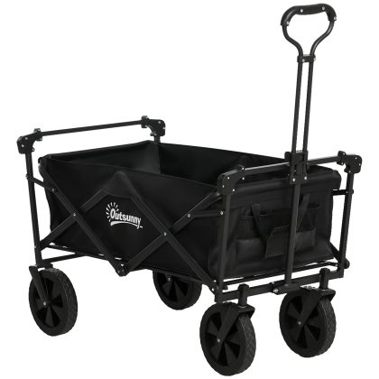 Outsunny Bolderkar, opvouwbare, multifunctioneel met dak, 110L, stalen frame tot 100 kg, Telescopische handgreep, 97x52x105 cm, zwart | Aosom.nl
