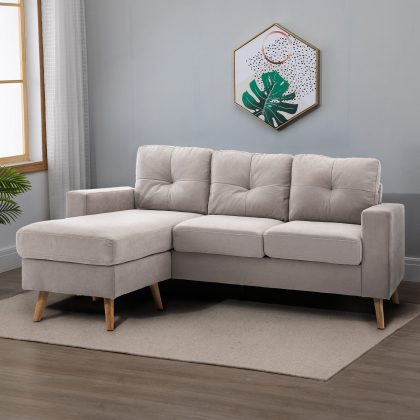 HOMCOM 3-zits hoekbank stijlvolle linnenlook Omkeerbare chaise longue comfortabel ruimtebesparend 193x136x85 cm Lichtgrijs | Aosom.nl