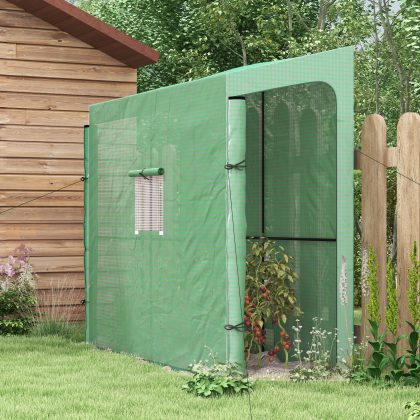 Outsunny Anleun-kas, stevige kweekbak, oprolbare deuren, weerbestendig, optimale ventilatie, 200 x 80 x 200 cm, groen | Aosom.nl