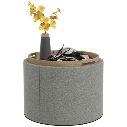 HOMCOM Ronde Opbergpoef Met Omkeerbare Deksel Als Dienblad Linnen Bekleding Verborgen Opbergruimte 56x56x42cm Grijs Natuurlijk | Aosom.nl